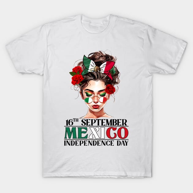 Messy Bun Mexican Flag Independence Day T-Shirt by antrazdixonlda